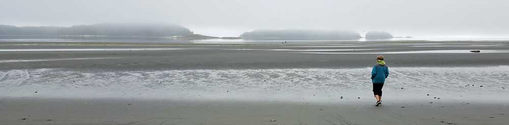 Gwen on Storey Beach looking for Moon Snails