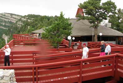 Tram passengers are headed to the upper tram building restaurant or to view points and hiking trails