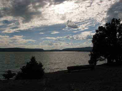 Heron Lake with the sun in the west during the early evening. 