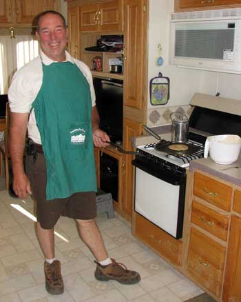 Wayne our site manager and boss plus today our sour dough pancake cook