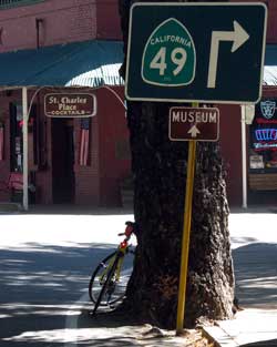 Downtown Downieville with a hard right turn on Hwy 49 onto their famous single lane bridge across the North Yuba River.