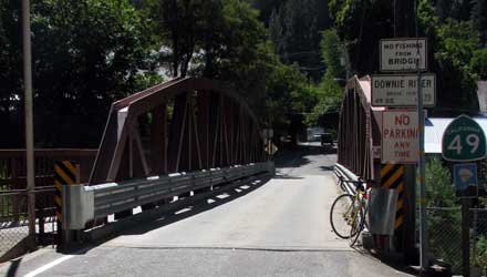 The single lane bridge in downtown Downieville 