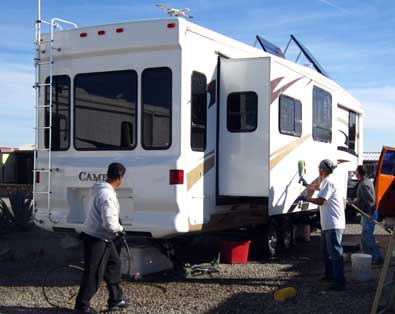 Washing the trailer sides