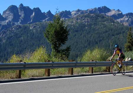 Cycling the Gold Lake Hwy with the Sierra Buttes in the background