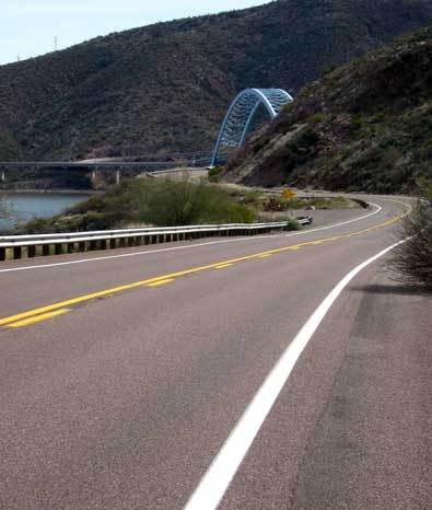 Highway 188 approching the Theodore Roosevelt Bridge