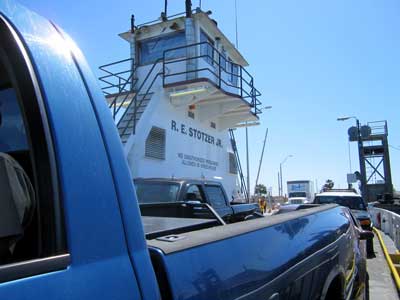 Riding the free ferry to the mainland