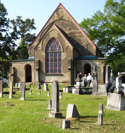 Church Hill Episcopal Church, oldest in Mississippi/overview of Emerald Mound behind