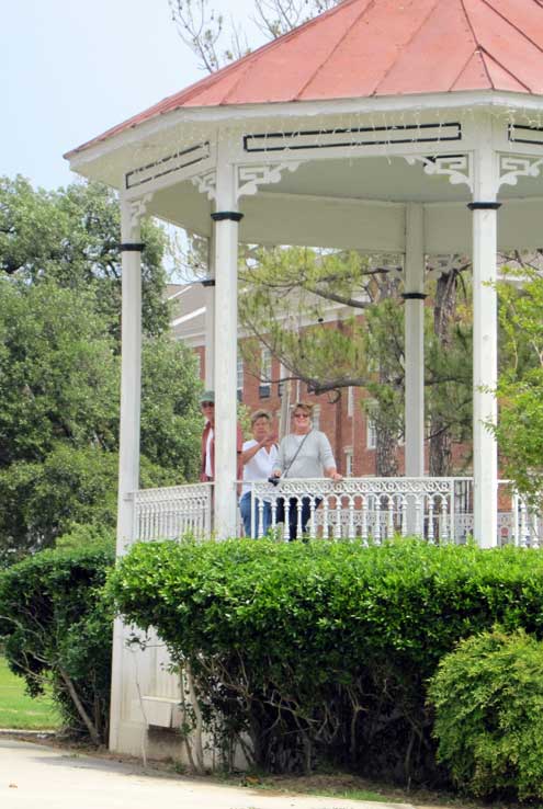 In the gazebo overlooking the Mississippi River are Gwen, Janet and Ralph