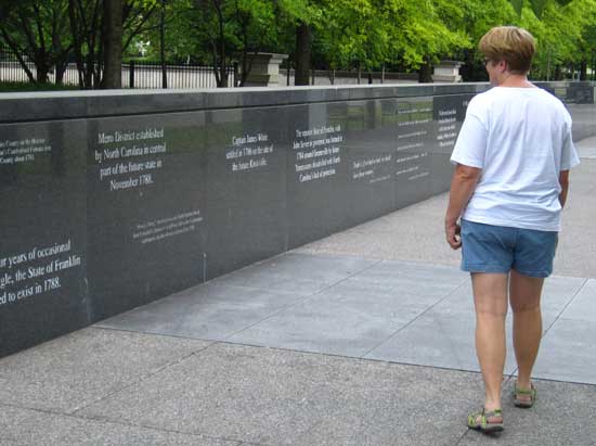 Gwen reads the timeline on Tennessee history at the Bicentenial Park