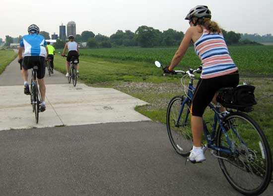 The ride begins on the Pumpkinvine Nature Trail which passes between corn fields and farms.