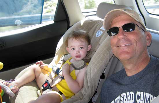 Chloe and I ride in the back seat on the way to Stampead reservoir