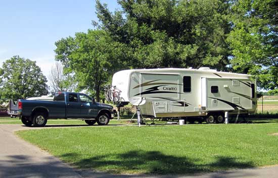 Our first campsite in Indiana, Mounds State Park in Anderson, IN