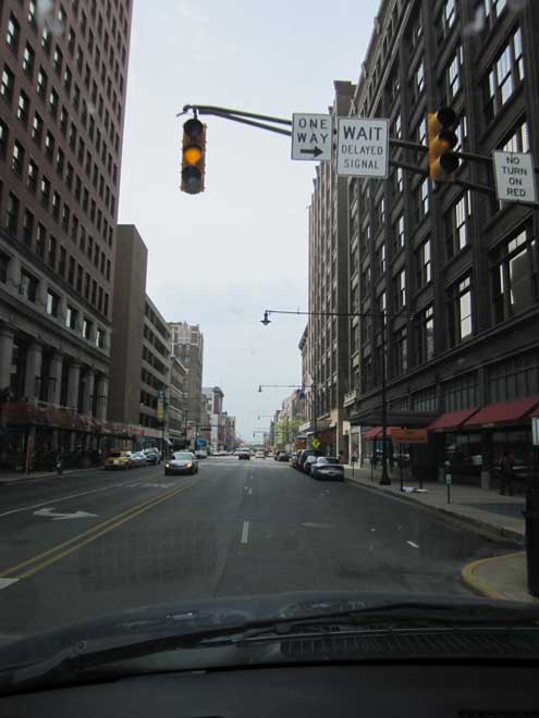 Driving through downtown Indianapolis to reach the Lucas Oil Stadium where the Colts play football