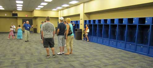 The visiting team locker room and shower room.