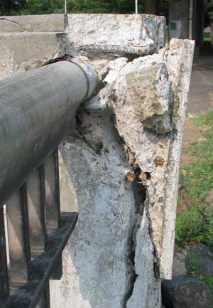 Damage to the bridge