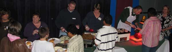 Gwen on the serving line