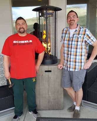 Joe and Ben after assembly of the patio heater