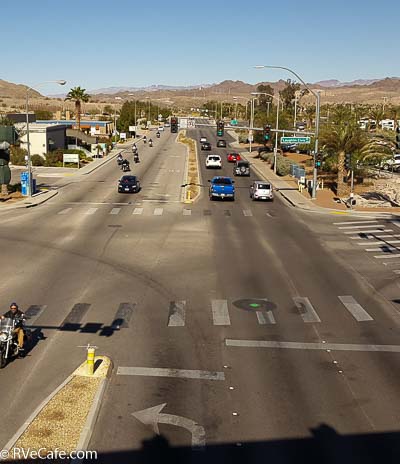 North toward the Lake Mead Recreation Area, behind: south to all casinos