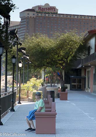 Harrahs can't be reached by the walkway, furthest south casino