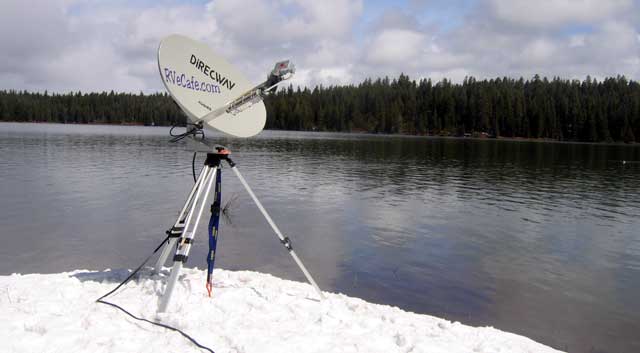 The dish in nearly 50 feet from the trailer