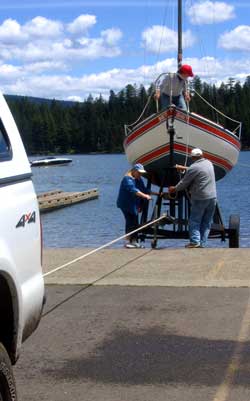 Unique method to put a sailboat into the lake