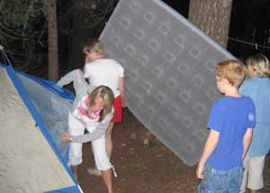 Mattress loaded into the tent.