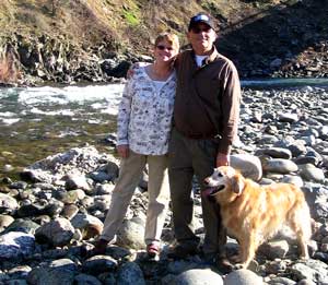 Gwen, Dale and Morgan pose next to the North Fork of the American River