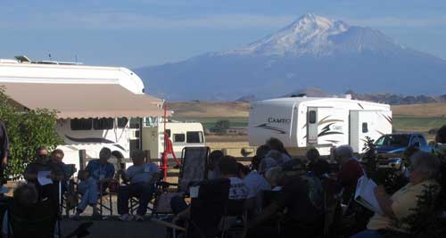 Mt. Shasta in the distance, our Cameo on the other side of the friendship hour group