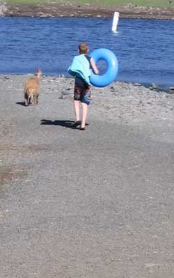 Dustin and Morgan going swimming