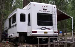 Rear view of the trailer, canopy is nice to keep off the rain but must be retracted when it snows.