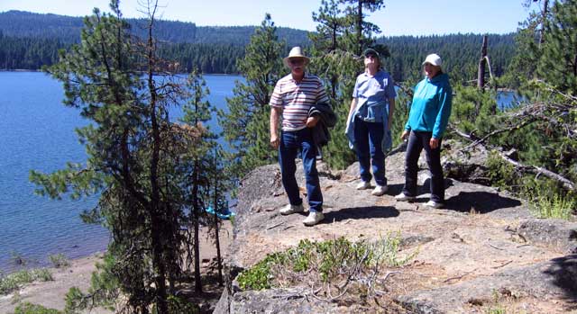 Hiking on Buck Island, note the Prairie Belle parked on the beach below behind the trees.