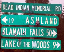 The junction of Dead Indian Memorial Rd and the road leading to Howard Prairie Lake Resort