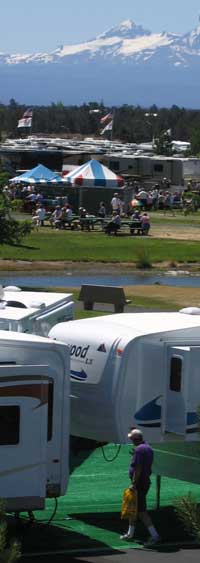 One of the Three Sisters (mountains) and the display RV's