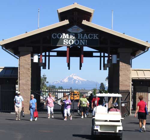 Entrance to the rally with Mt. Hood in the background