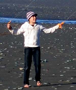 Courtney flying a two line stunt kite
