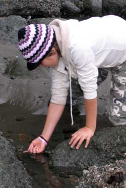 Courtney teaching me how to put my finger into a sea anemone