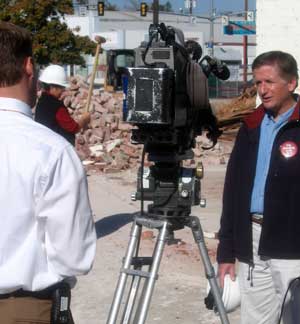 Peter Angstadt is interviewed by local media